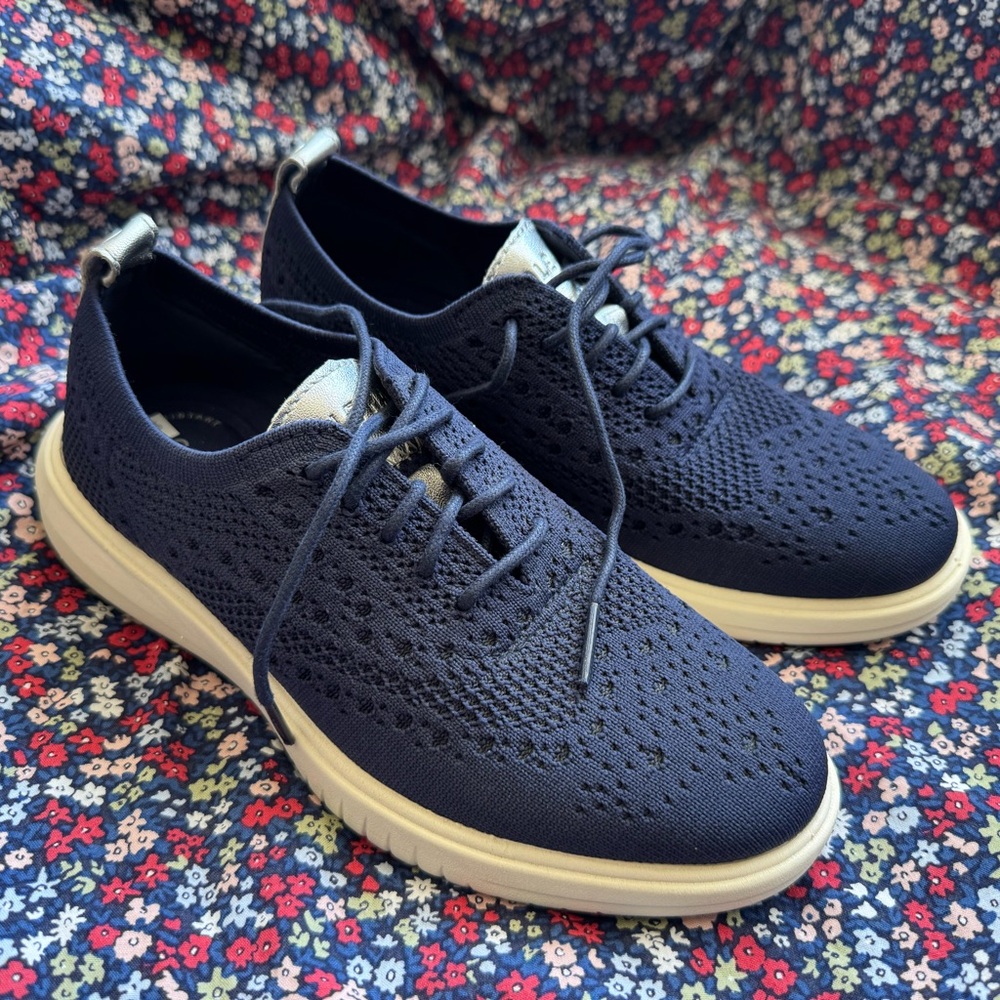 Cole Haan Navy Malorie Textile Wing Tip Oxford W/ Shoes for Crews Soles.